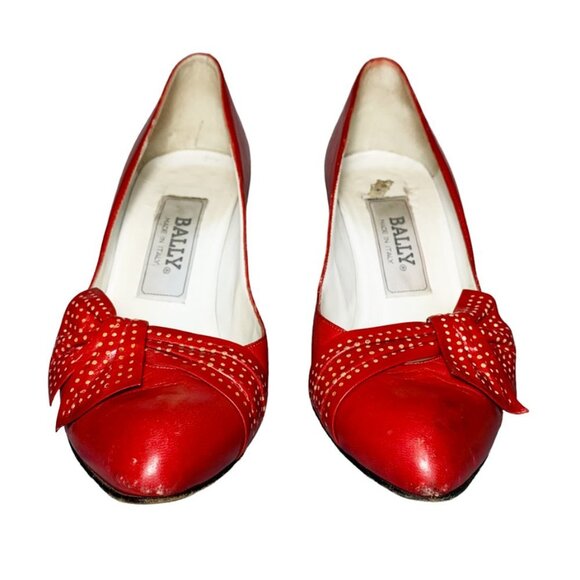 VINTAGE BALLY Leather Pump with Polka Dot Bow Detail - Picture 5 of 9
